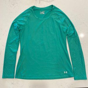Under Armour Long Sleeve Fitted Heat Gear Workout Top Green Women’s Medium